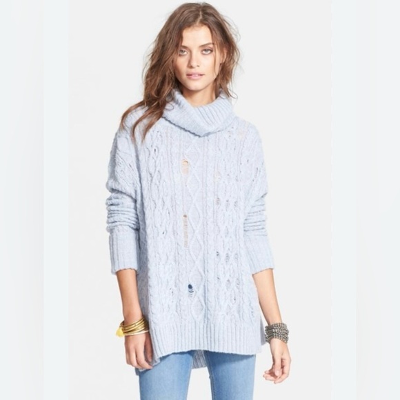Free People Distressed Complex Cable Turtleneck Size XS - Picture 1 of 13